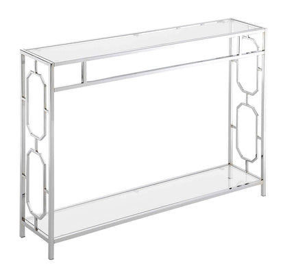 Omega Chrome Console Table 42" - Contemporary Modern Sofa Table with Storage Shelf, Narrow Entryway Hall Table for Living Room, Bedroom, Bathroom, Glass/Chrome