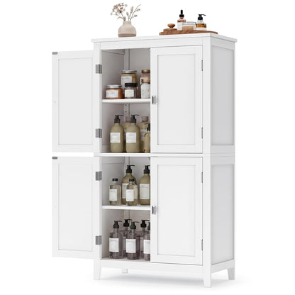 Freestanding Storage Cabinet, Floor Cabinet with Elevated Legs, Metal Handles, for Living Room, Kitchen, Bathroom, White