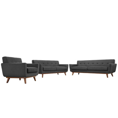 Engage Upholstered Fabric Button Tufted Sofa Furniture Set | Comfortable Lounging Experience | Cherry Legs | Armchair, Loveseat, and Sofa | Stylish & Sturdy | Perfect Addition to Your Home