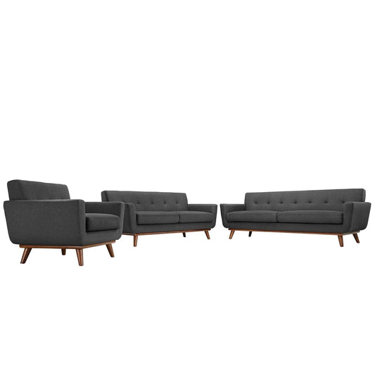 Engage Upholstered Fabric Button Tufted Sofa Furniture Set | Comfortable Lounging Experience | Cherry Legs | Armchair, Loveseat, and Sofa | Stylish & Sturdy | Perfect Addition to Your Home