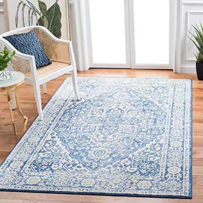SAFAVIEH Brentwood Collection Area Rug - 6' x 9', Ivory & Navy, Medallion Distressed Design, Non-Shedding & Easy Care, Ideal for High Traffic Areas in Living Room, Bedroom (BNT832A)