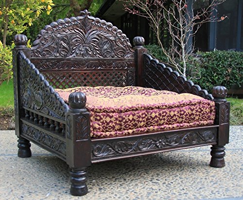 Wooden Carved Jhula Love Seat, Medium Antique Finish. Designed by Worldcraft. Handmade from Solid Indian Neem Wood in Rajasthan, India. (33Dx34Wx42 H)