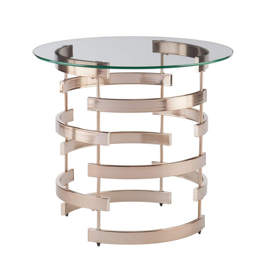 Belmar Contemporary Round Glass Top End Table, Champagne