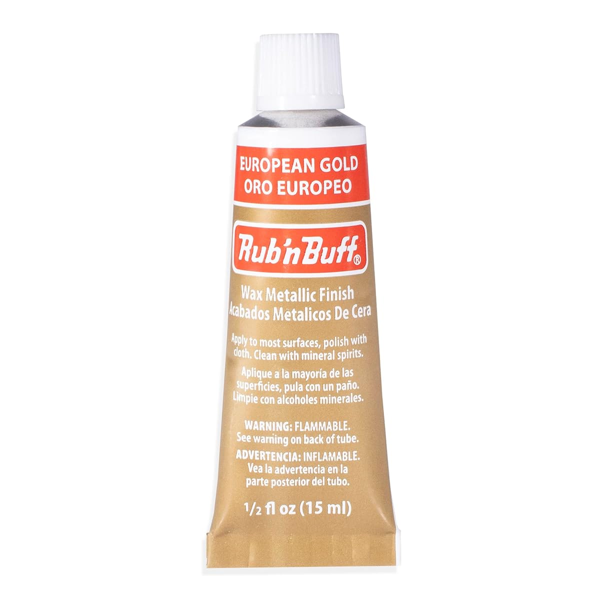 Rub n Buff Wax Metallic Finish - Rub n Buff European Gold 15ml Tube - Versatile Gilding Wax for Finishing Furniture Antiquing and Restoration - Rub and Buff Colors Single Tube