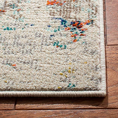 SAFAVIEH Madison Collection Area Rug - 3' Square, Cream & Orange, Modern Abstract Design, Non-Shedding & Easy Care, Ideal for High Traffic Areas in Living Room, Bedroom (MAD478B)