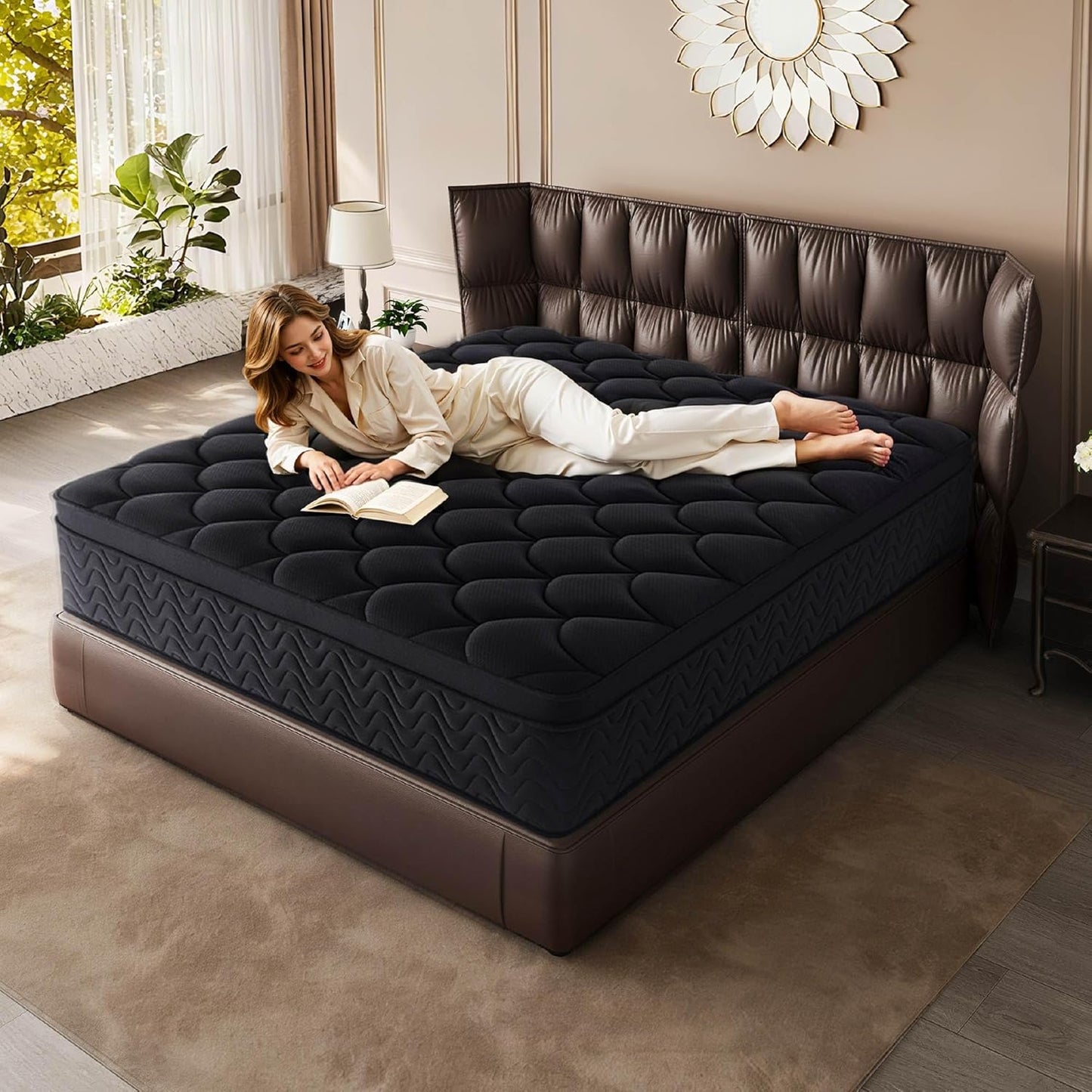 12 Inch Full Size Mattress 54”Wx75”L, Black Individual Pocket Spring Innerspring Mattress with Motion Isolation & Pressure Relief, Mattress in a Box