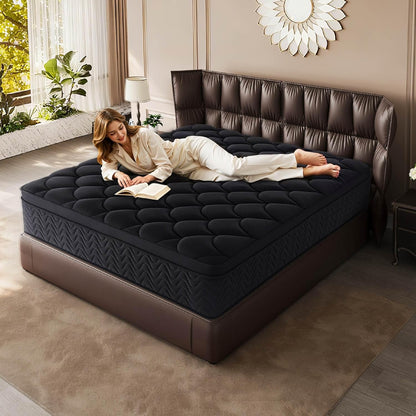 12 Inch Full Size Mattress 54”Wx75”L, Black Individual Pocket Spring Innerspring Mattress with Motion Isolation & Pressure Relief, Mattress in a Box