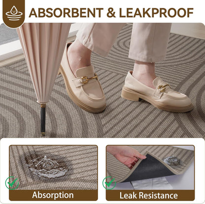 Front Door Mat 17''X30'', Absorbent Muddy Dirt Resist Washable Non Slip Low-Profile Indoor Doormat, Welcome Entryway Door Mats, Brown