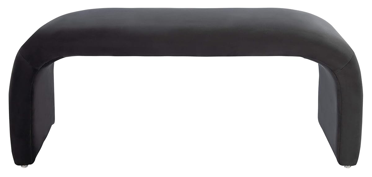 SAFAVIEH Furniture, Tenko Bench, Black, Solid Wood, Modern Shearling Design