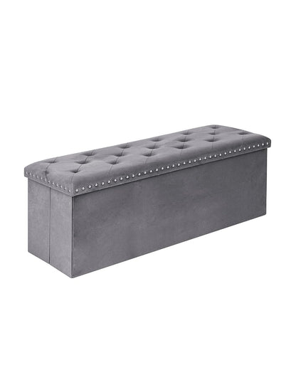 Velvet Storage Ottoman Bench, 43.3" Upholstered Tufted Ottoman with Storage, Folding Footrest Bench for Bedroom, Living Room, or Entryway, Grey