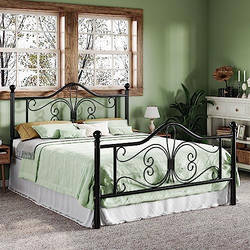 Metal Queen Platform Bed Frame, Butterfly Pattern Design, Black, view 4
