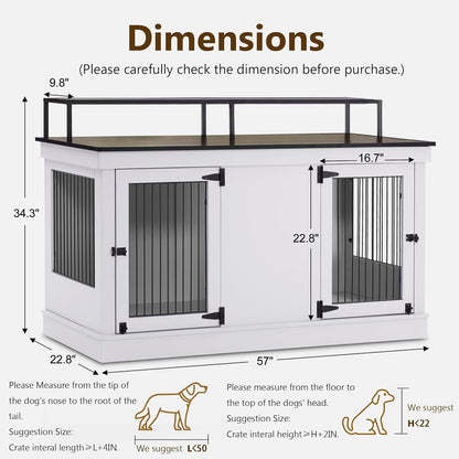 Large Dog Crate Furniture TV Stand, Wooden Pet Kennel with Double Doors, Indoor Furniture Style Dog House End Table, 1861 (Light Grey)