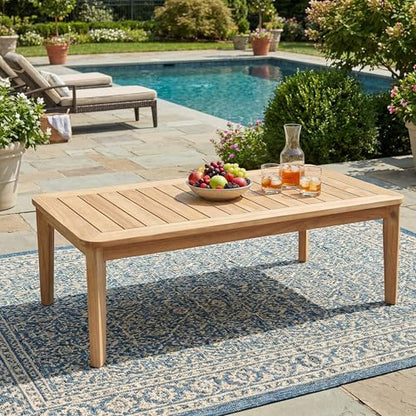 Hartford Patio Acacia Wood Coffee Table, Solid Wood Outdoor Table for Patio Furniture Set, Slat Panel Rectangular Top, Natural Washed