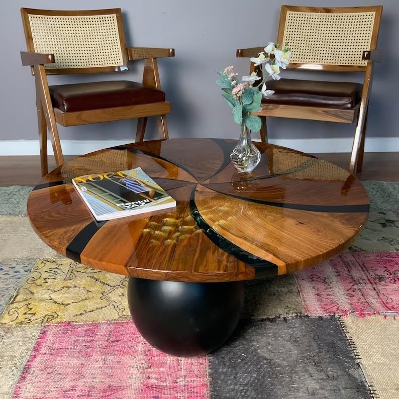 Large Indoor Elegant Design with Wooden Accents Coffee Table Epoxy Dining Table Living Room Table Coastal Table Top Side/End Table Home Décor Patio Table (Without Stand, 36 x 36 Inches)