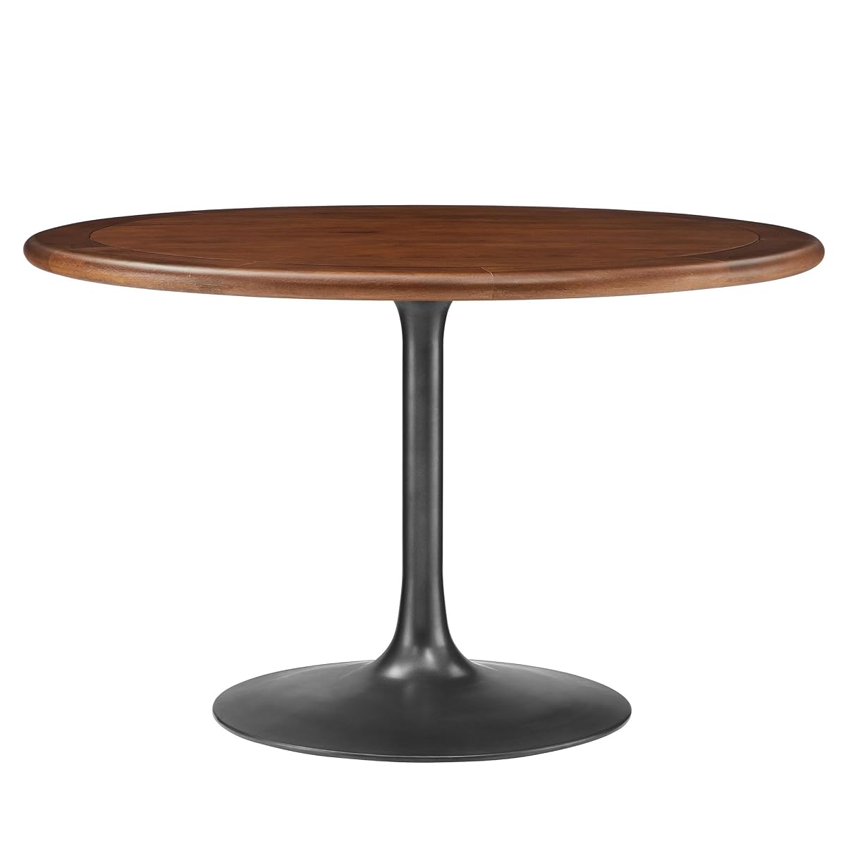 Lippa 48Inch Round Dining Table Pedestal Base Solid Wood Black Walnut Finish Modern Kitchen Room Entertaining Home Furniture Quality Stylish Elegant Durable Refined