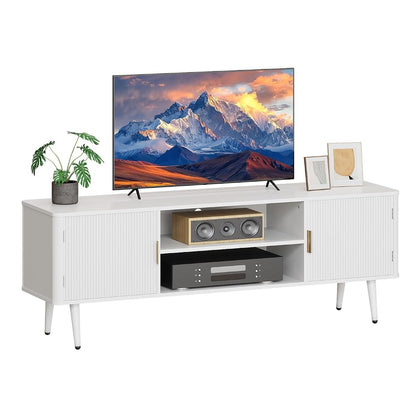 TV Stand for TVs up to 60'', TV Console with Fluted Door Cabinets