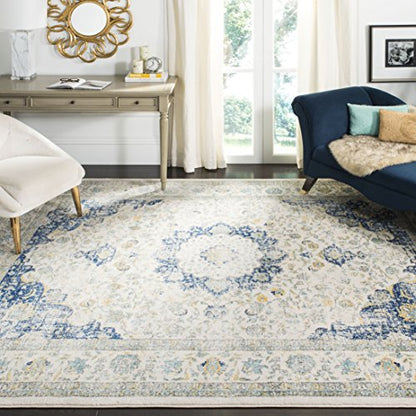 SAFAVIEH Evoke Collection Area Rug - 6'7" x 9', Ivory & Blue, Shabby Chic Oriental Medallion Design, Non-Shedding & Easy to Clean, Ideal for Living Room, Bedroom, Dining Space (EVK220C)