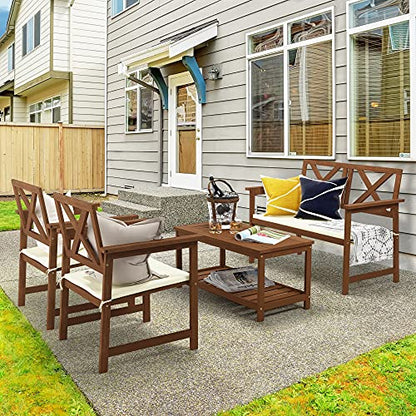 FG18508 Tioman Hardwood Patio Furniture 2-Tier Coffee Table in Teak Oil, Natural
