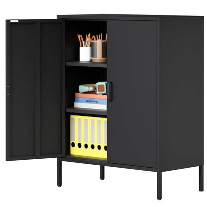 2 Door Metal Storage Cabinet with 2 Shelves, 3 Tier Garage Storage Locker Cabinet for Home, Entryway, Hallway and Office, Assembly Required, Black, (LC-CSG)