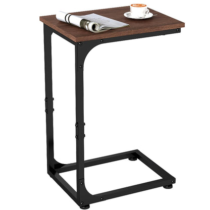 C Shaped End Table,Under Couch Slider, Walnut | Skandiquip Wood C Shaped Side Table, Sliding Under Sofa End Table, Laptop Snack Table for Living Room, Bedside & Recliner