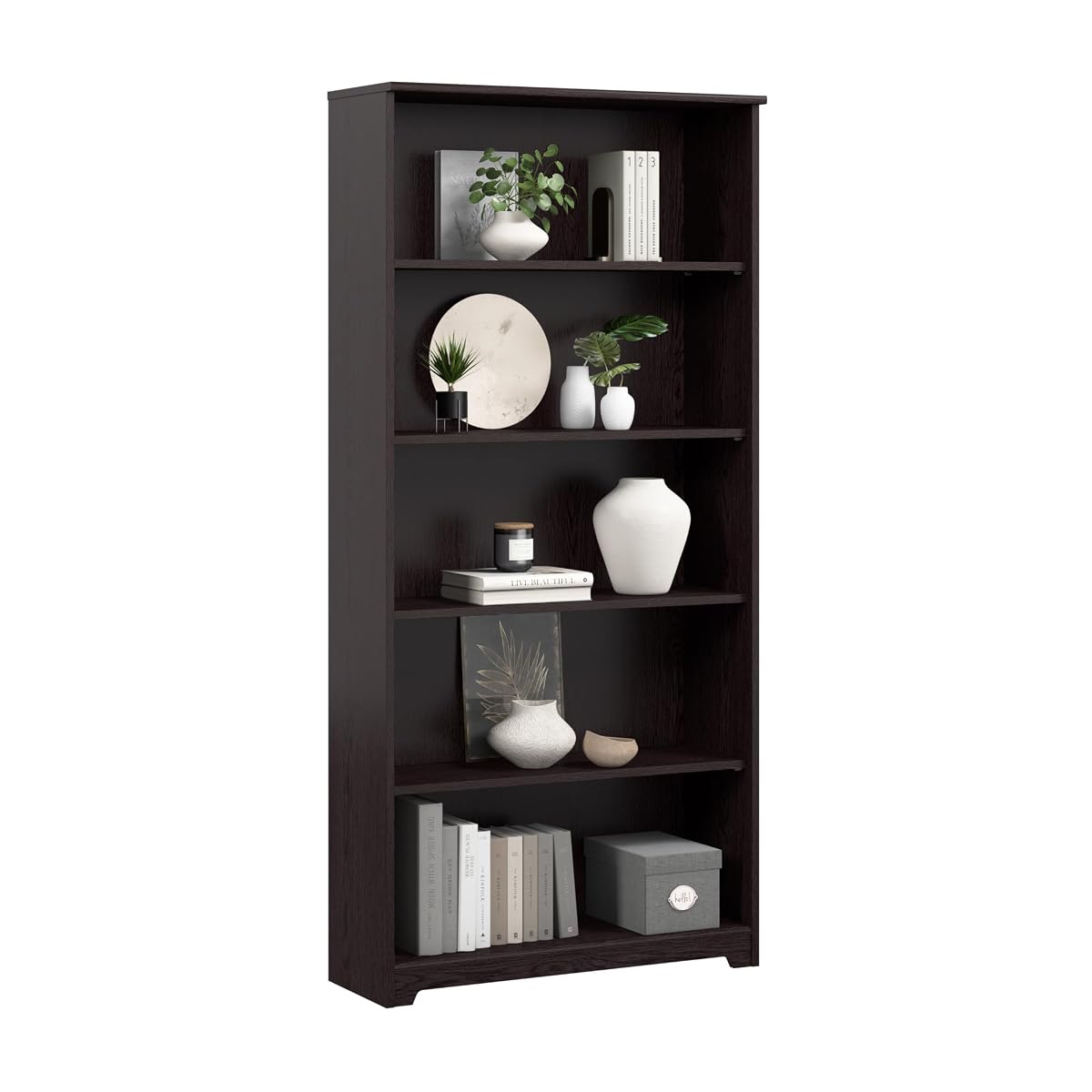 Tall 5 Shelf Bookcase, Large Open Bookshelf, Sturdy Display Cabinet for Living Room or Home Office, Cabot Collection, Espresso Oak