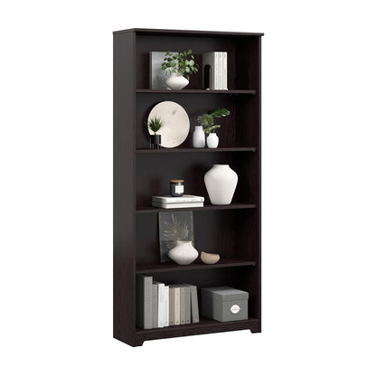 Tall 5 Shelf Bookcase, Large Open Bookshelf, Sturdy Display Cabinet for Living Room or Home Office, Cabot Collection, Espresso Oak