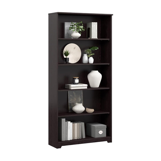 Tall 5 Shelf Bookcase, Large Open Bookshelf, Sturdy Display Cabinet for Living Room or Home Office, Cabot Collection, Espresso Oak
