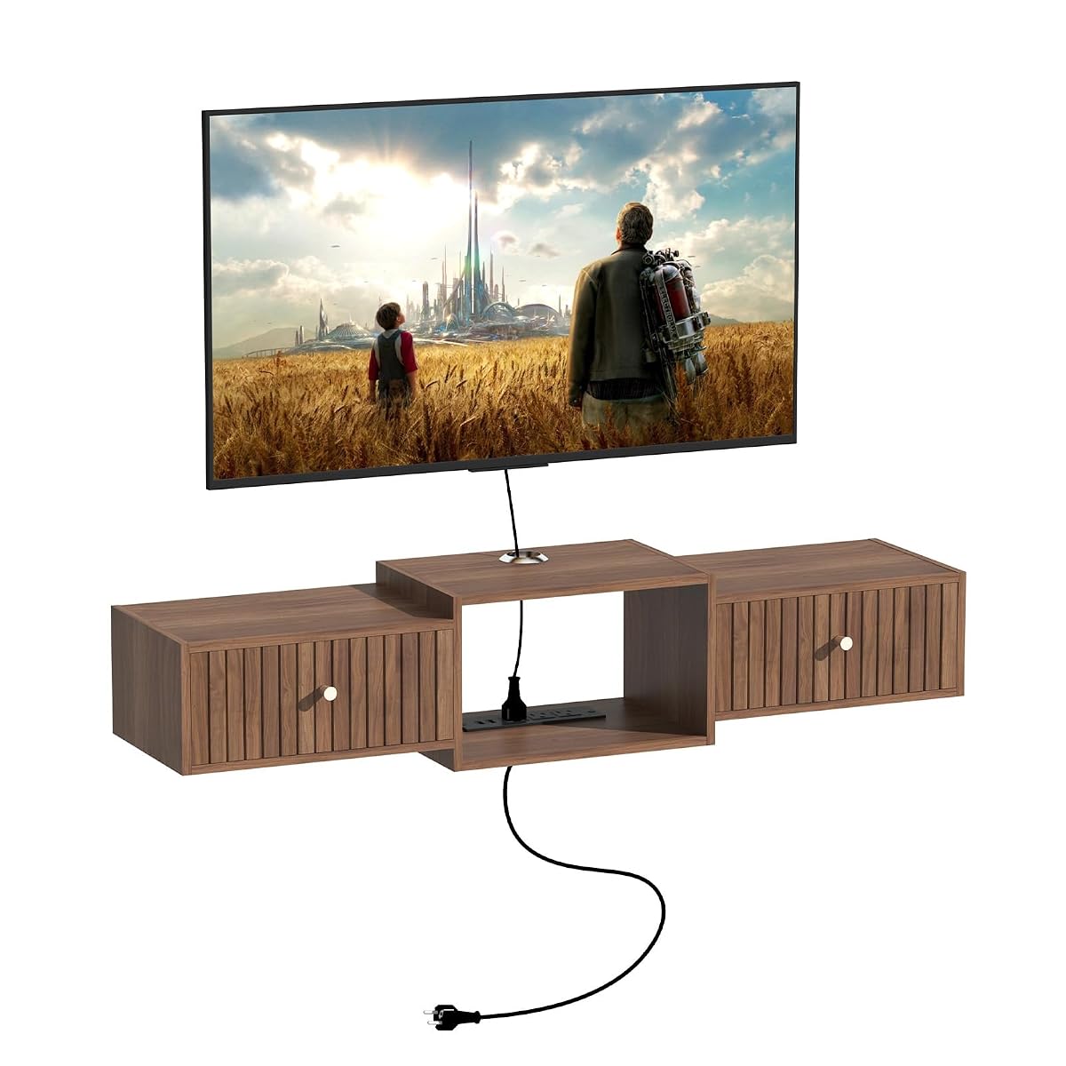 43" Floating TV Stand, Wood Entertainment Center with Big Storage