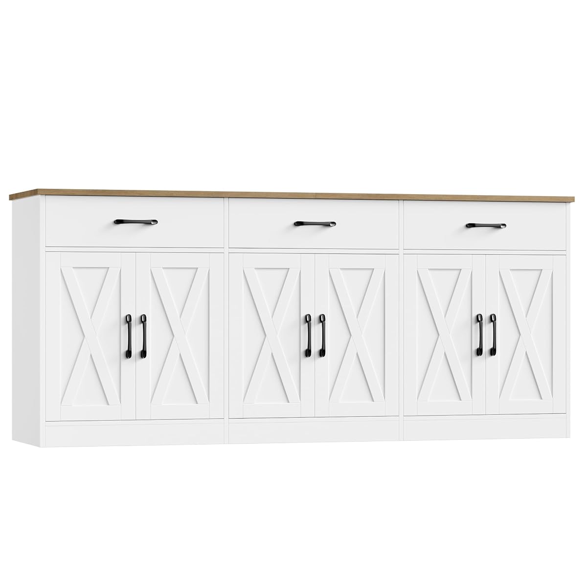 71" Large Sideboard Buffet Cabinet with Storage, Farmhouse Coffee Bar Cabinet with 3 Drawers, Long Kitchen Buffet Table, Kitchen Sideboard Storage Cabinet for Dining Room, Living Room, White