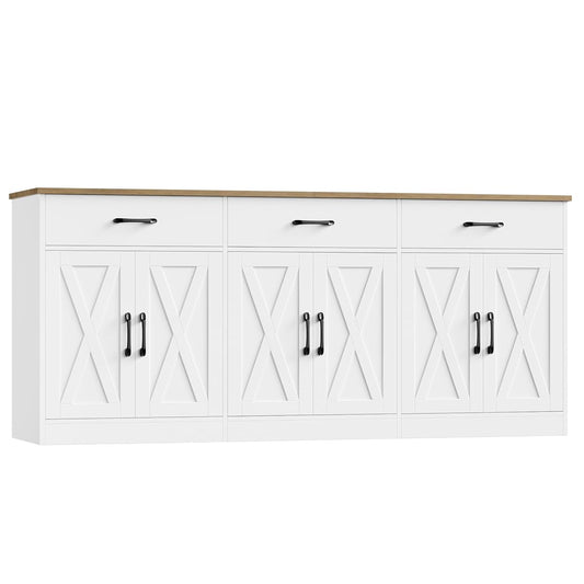 71" Large Sideboard Buffet Cabinet with Storage, Farmhouse Coffee Bar Cabinet with 3 Drawers, Long Kitchen Buffet Table, Kitchen Sideboard Storage Cabinet for Dining Room, Living Room, White