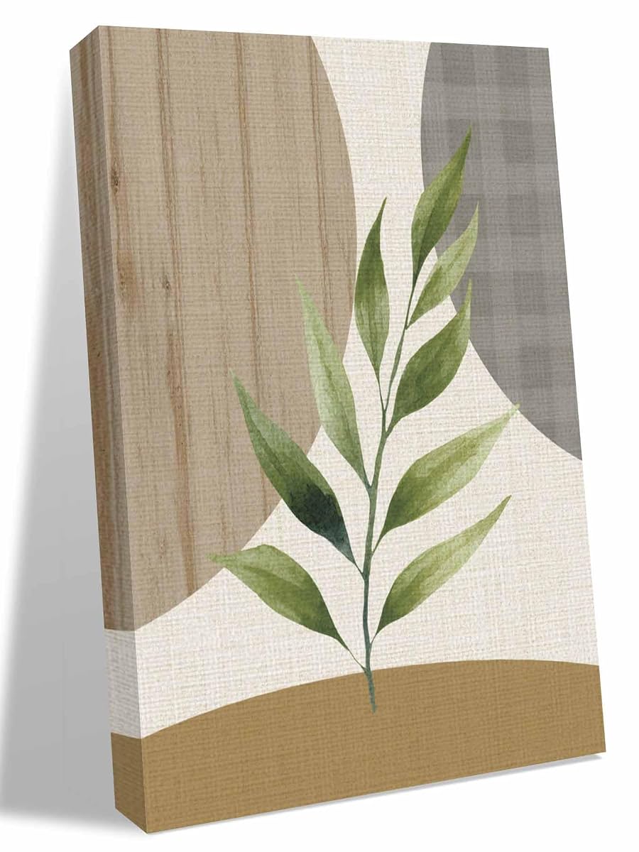 NuYeBiofx Delicate Leaf Branch Canvas Wall Art Prints,48"x32" Framed Picture Artwork Retro Muted Abstract Circles Printed Canvas Oil Painting for Living Room Bedroom Office,Ready to Hang