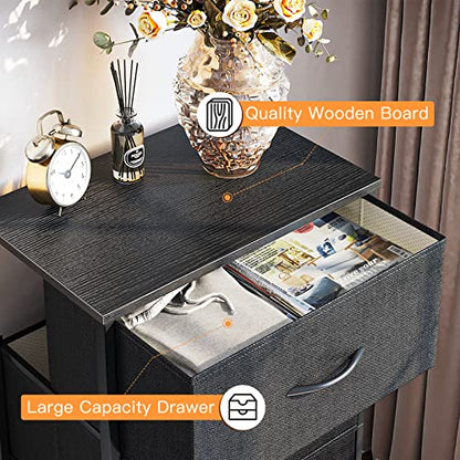 Dresser for Bedroom with 4 Storage Drawers, Small Dresser Chest of Fabric Drawers with Sturdy Steel Frame for Small Space, Wood Top, Black