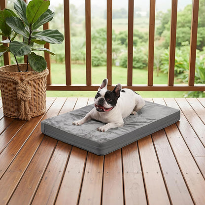 Waterproof Small Dog Bed Crate Pad 24 Inch, Washable Puppy Bed Orthopedic with Removable Cover Reversible, Foam Dogs Bed, Cat Bed Kennel Pad 23" X17, Durable Anti-Slip Bottom, Gray