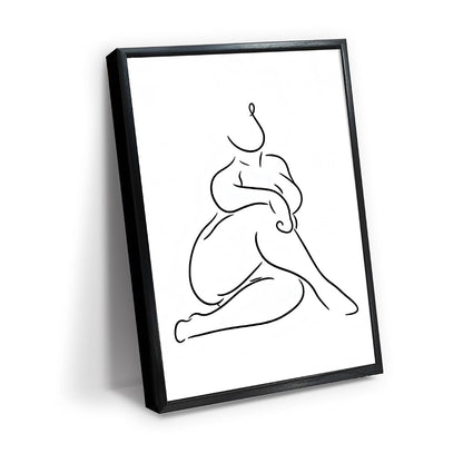 Seated Human Figure Line Drawing Wall Art Canvas Print, minimal figurative line art artwork in black line on white for bedroom, bedroom, office, apartment, modern farmhouse(24x36Inch,Black Framed