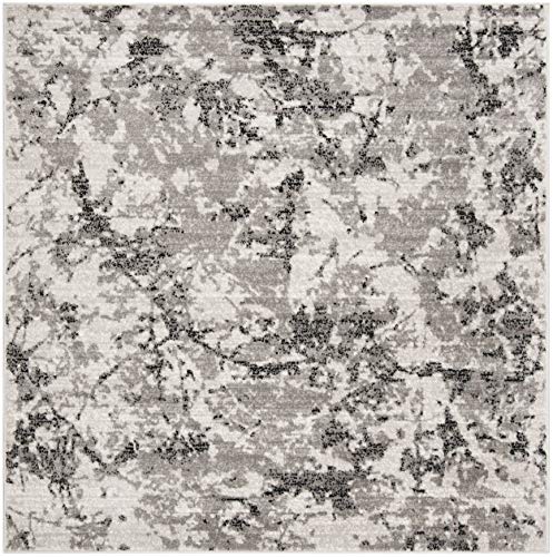 SAFAVIEH Skyler Collection Area Rug - 7' Square, Grey & Ivory, Modern Abstract Design, Non-Shedding & Easy Care, Ideal for High Traffic Areas in Living Room, Bedroom (SKY186K)