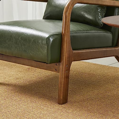 Mid Century Hunter Green Accent Armchair, Single Reading Armchair PU Leather Lounge Chair with Walnut Ruberwood Frame