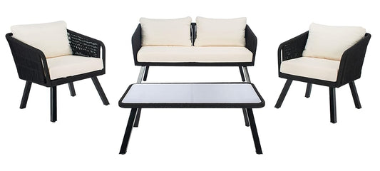 Kerson Wicker Cushions Black/Beige Outdoor Set