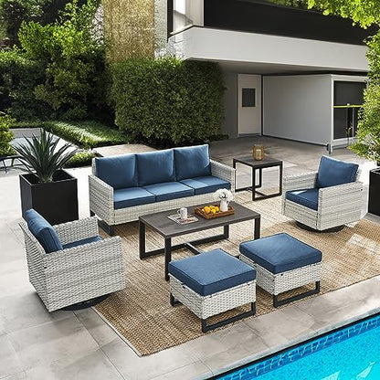 7 Piece Patio Furniture Set Outdoor Sectional Sofa,High Back Patio Swivel Glider Chairs with Ottomans Coffee Table for Porch,Garden,Backyard…