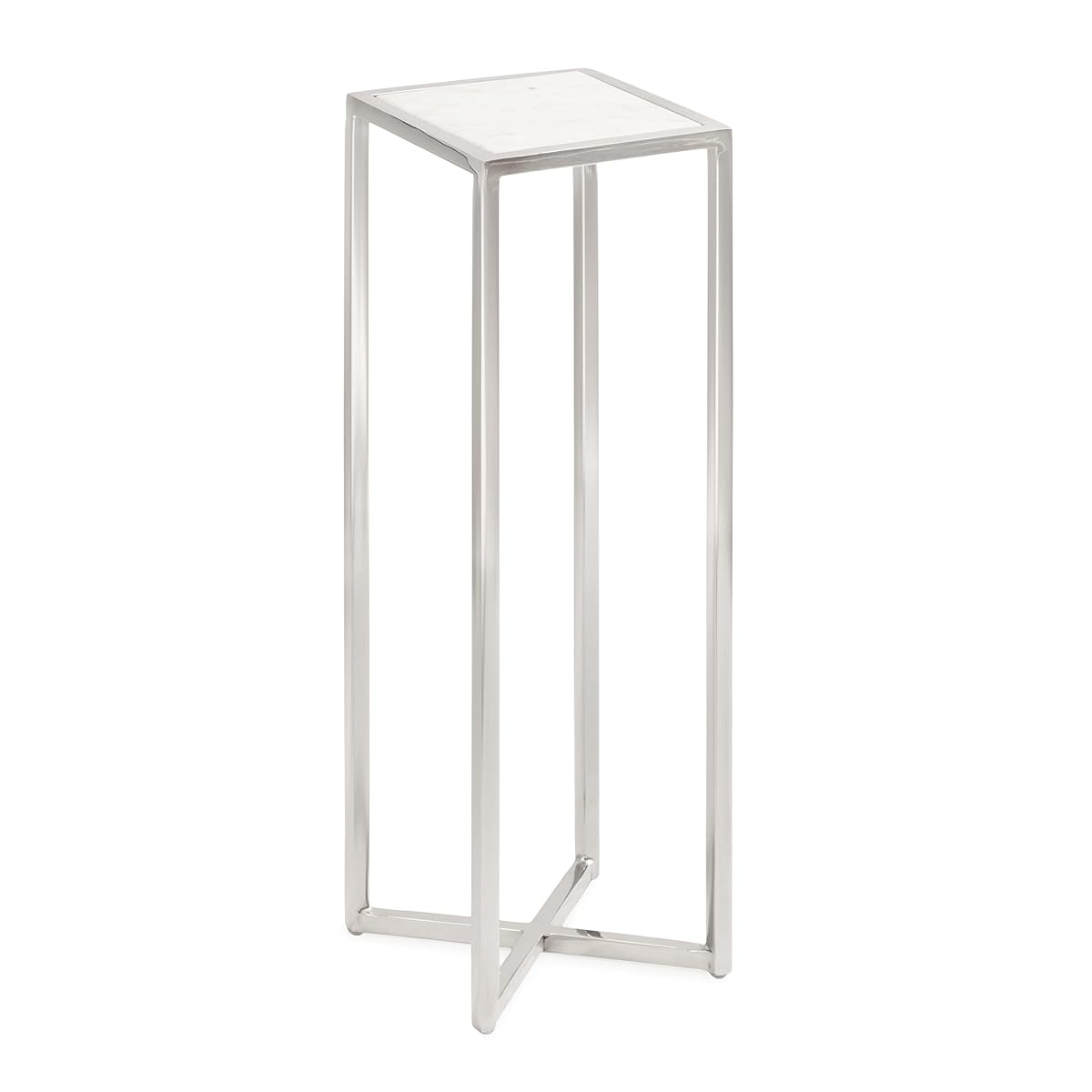 Jaspur Modern Glam Drink Table, 7 x 7 x 21, White and Silver, Decorative Metal and Marble Accent Martini Cocktail Table for Display and Storage