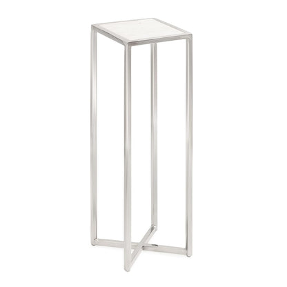 Jaspur Modern Glam Drink Table, 7 x 7 x 21, White and Silver, Decorative Metal and Marble Accent Martini Cocktail Table for Display and Storage