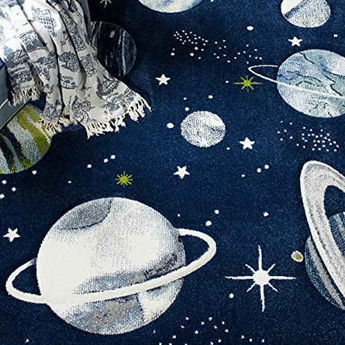 SAFAVIEH Carousel Kids Collection Accent Rug - 3'3" x 5'3", Navy & Ivory, Non-Shedding & Easy Care, Ideal for High Traffic Areas for Boys & Girls in Playroom, Nursery, Bedroom (CRK103N)