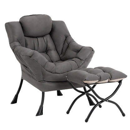 Lazy Chair with Ottoman, Reading Chair with Footrest,Dark Grey