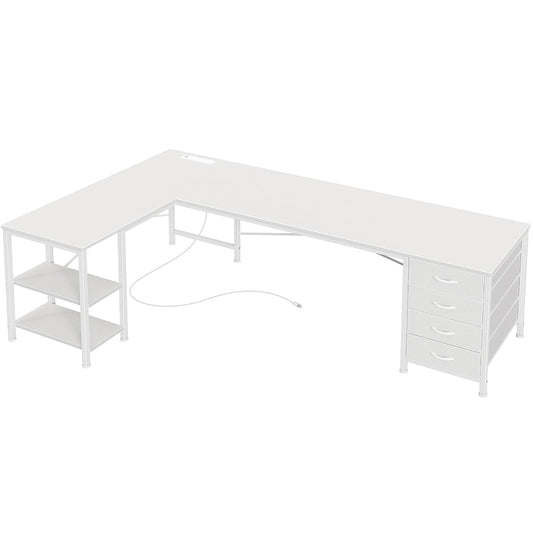 63 Inch L Shaped Desk with Fabric Drawers