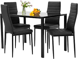| 5-Piece Dining Table Set | Black | Glass Kitchen Table, view 2