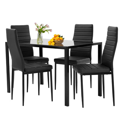 | 5-Piece Dining Table Set | Black | Glass Kitchen Table
