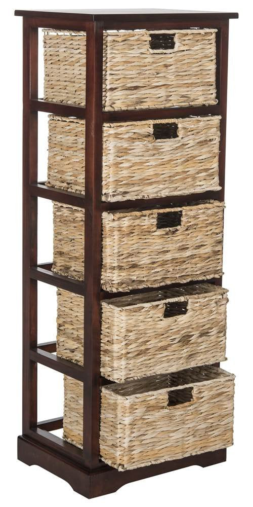 SAFAVIEH Furniture - Vedette 5-Basket Storage Tower - Cherry - Solid Wood - Coastal Basket Tower Design - Ideal for Entryway, Living Room, 17.5"W x 13.5"D x 46"H - Fully Assembled (AMH5739C)