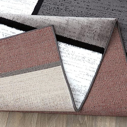 Modern Geometric Boxes Red Area Rug, Non-Shedding Carpet for Living Room, Bedroom, or Dining Room, 5'3" x 7'3"