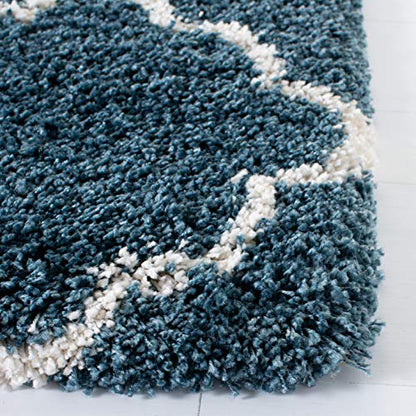 SAFAVIEH Area Rug 8x10 - Hudson Shag Collection - Large - Slate Blue & Ivory, Trellis Pattern, Non-Shedding & Easy Cleaning, Plush Thick Pile, Ideal for Living Room, Bedroom, Dining Space (SGH282L)