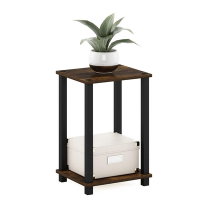 Simplistic 1-Tier End Side Night Stand/Bedside Table with Plastic Poles, Amber Pine/Black