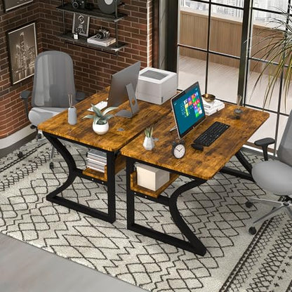 Computer Desk, 47 X 20 inch Computer Desk, Office Desk w/Storage, Large Legroom, Sturdy Metal Frame, Home Office Desks for Gaming Study Writing Work, Waterproof, Scratch-Resistant, Rustic Brown